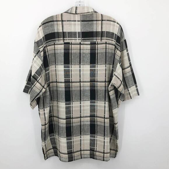 Bagazio Men's Linen Shirt XL Plaid Black & Cream Short Sleeve Button Up Front - Picture 6 of 8